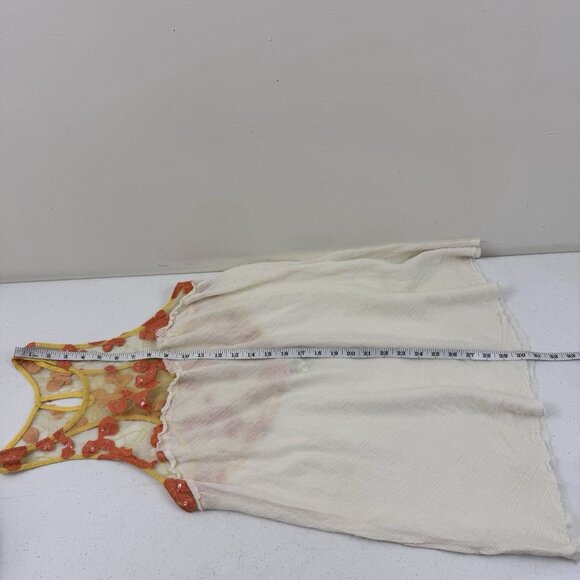 Free People Grecian Off White Gauze Yellow Orange Lace Tunic Tank Top Size M - Picture 8 of 12